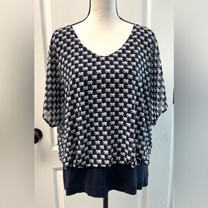 CABI Navy Elephant Pattern Blouse LG